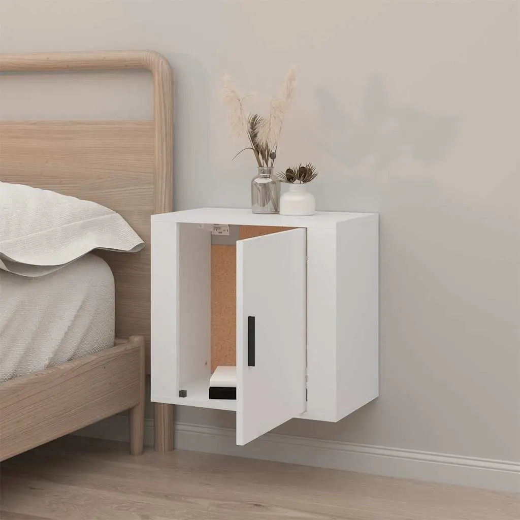 Wall-mounted Bedside Cabinet White Floating Bedside Table Engineered Wood