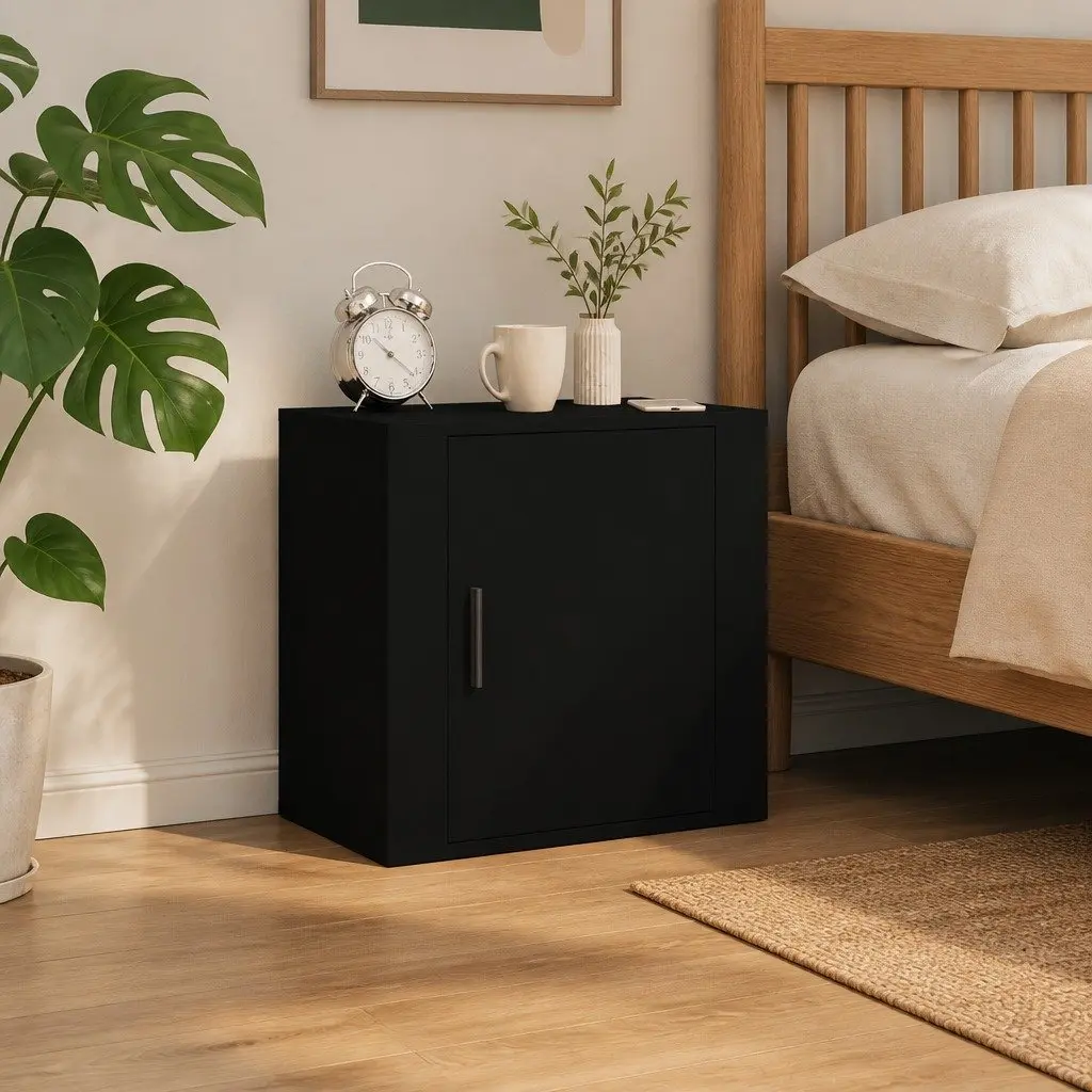 Wall-mounted Bedside Cabinet Black Floating Storage Unit Engineered Wood 50 x 30 x 47 cm