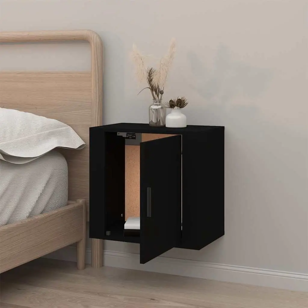 Wall-mounted Bedside Cabinet Black Floating Storage Unit Engineered Wood 50 x 30 x 47 cm