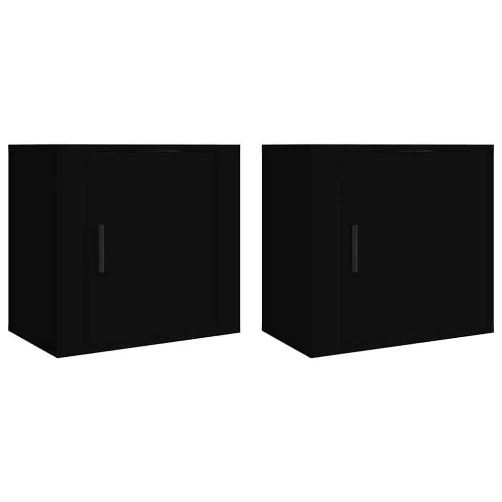 Wall-mounted Bedside Cabinet Black Floating Storage Organiser 2 Piece Engineered Wood