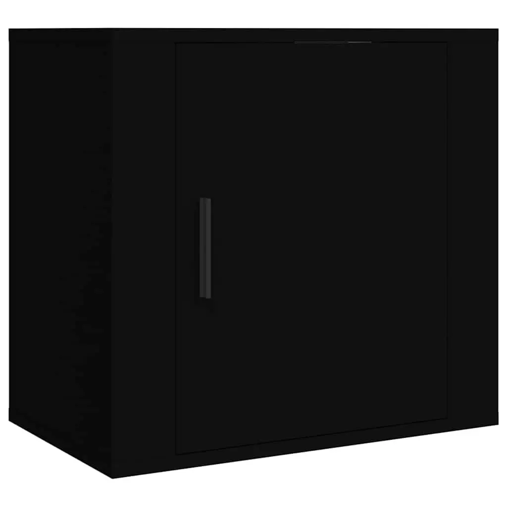 Wall-mounted Bedside Cabinet Black Floating Storage Organiser 2 Piece Engineered Wood