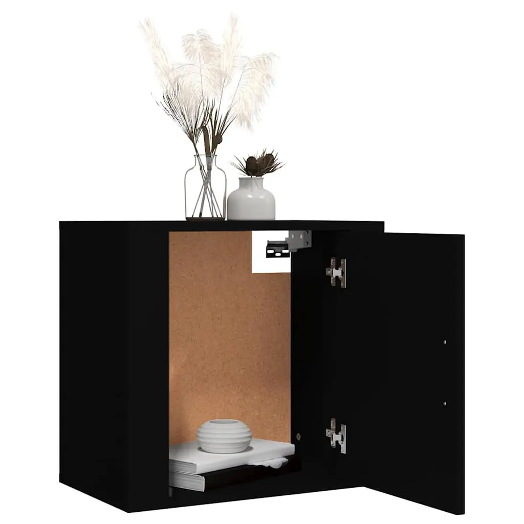 Wall-mounted Bedside Cabinet Black Floating Storage Organiser 2 Piece Engineered Wood