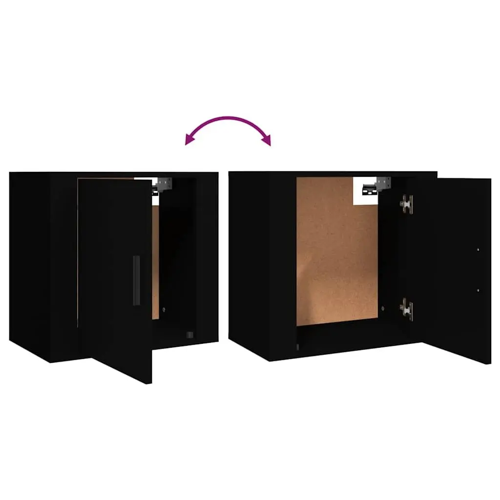 Wall-mounted Bedside Cabinet Black Floating Storage Organiser 2 Piece Engineered Wood