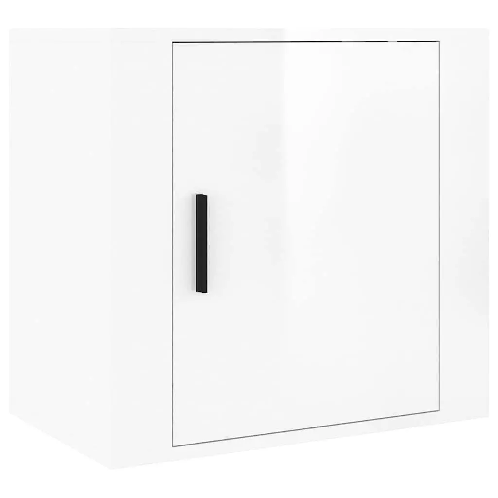 Wall-Mounted Bedside Cabinet White High Gloss Floating Storage Organiser Engineered Wood 50W x 30D x 47H cm