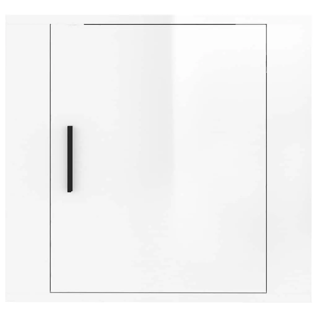 Wall-Mounted Bedside Cabinet White High Gloss Floating Storage Organiser Engineered Wood 50W x 30D x 47H cm
