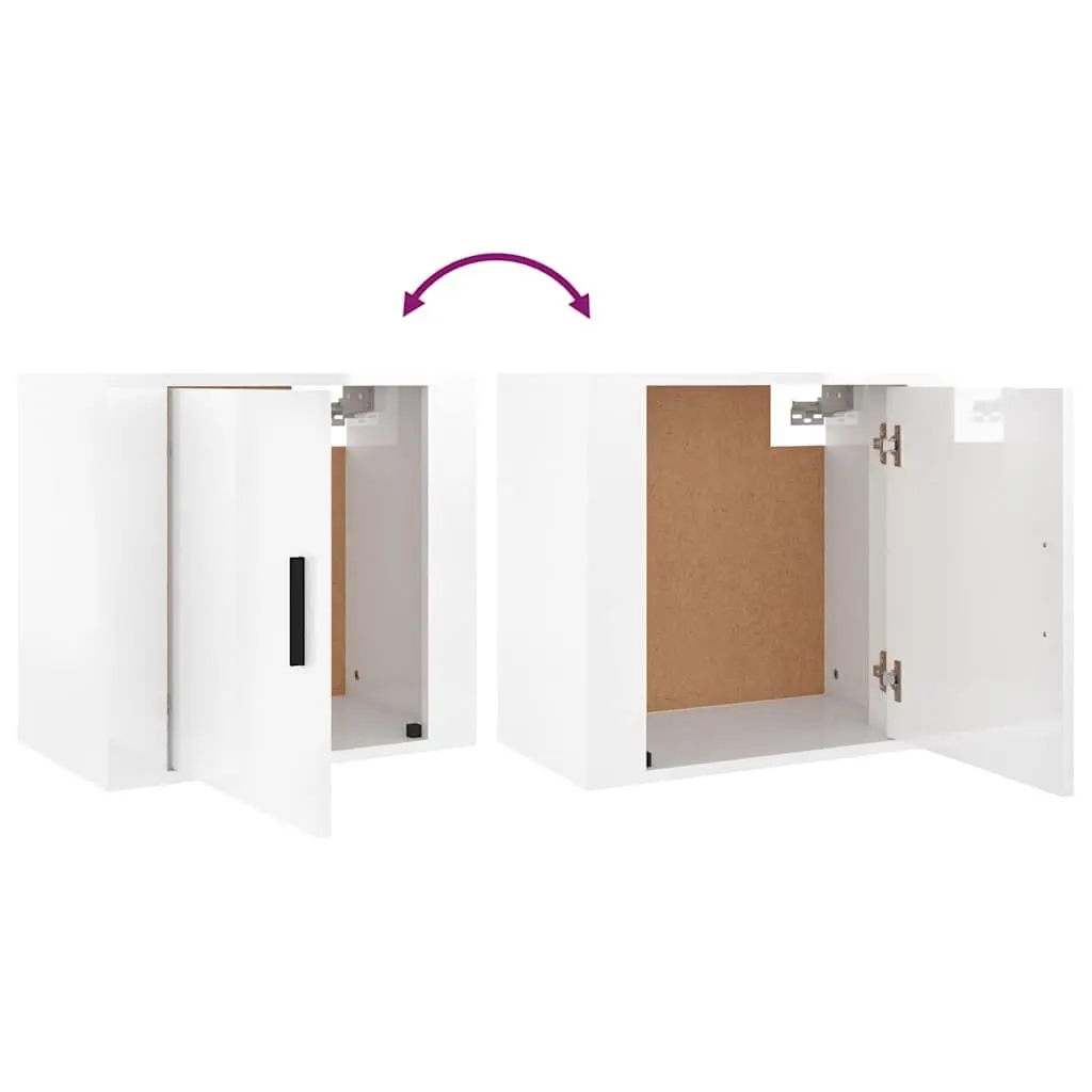Wall-Mounted Bedside Cabinet White High Gloss Floating Storage Organiser Engineered Wood 50W x 30D x 47H cm