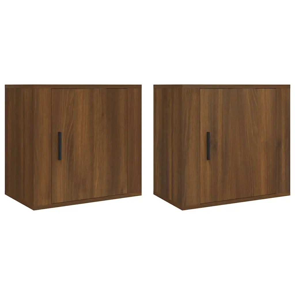 Wall-mounted Bedside Cabinets Brown Oak Floating Storage Organiser 50W x 30D x 47H cm Engineered Wood 2 Piece