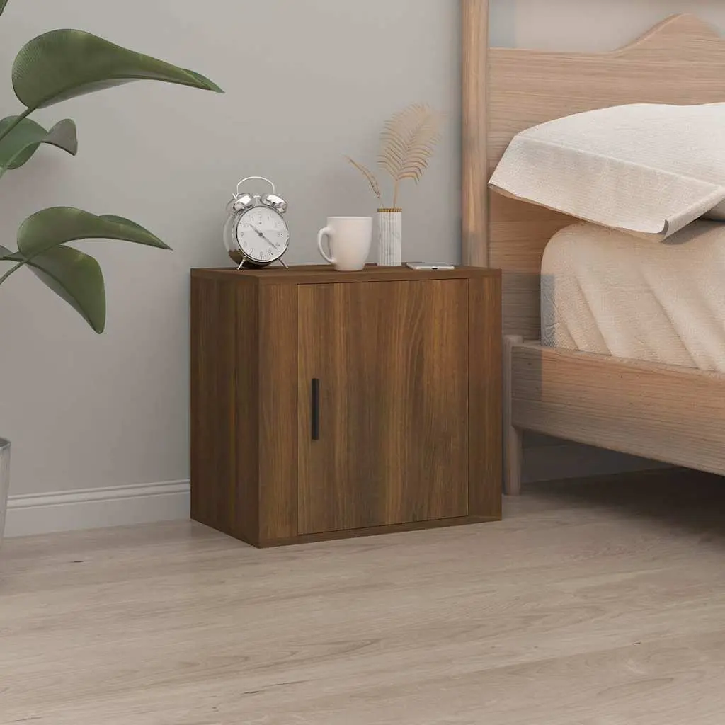 Wall-mounted Bedside Cabinets Brown Oak Floating Storage Organiser 50W x 30D x 47H cm Engineered Wood 2 Piece