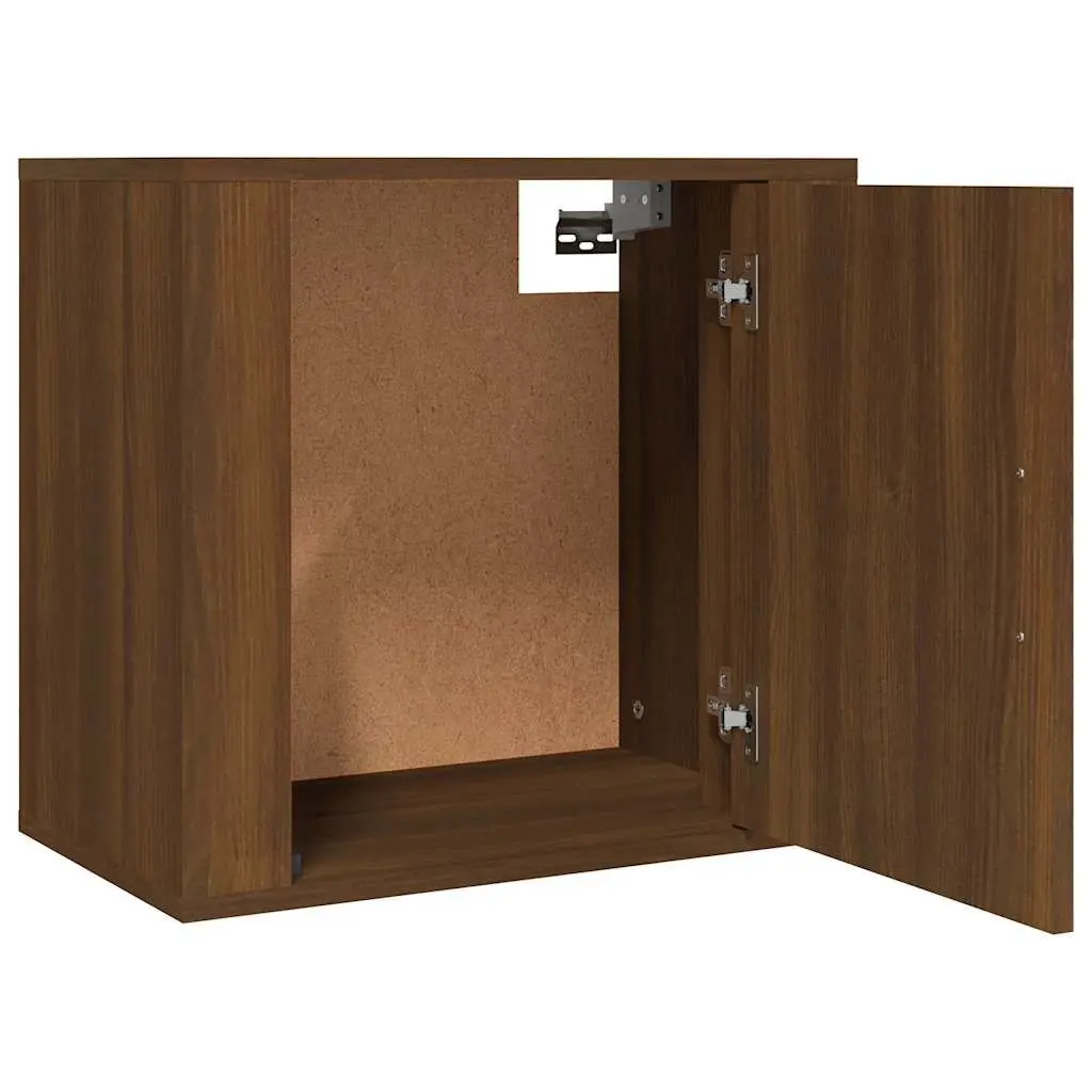 Wall-mounted Bedside Cabinets Brown Oak Floating Storage Organiser 50W x 30D x 47H cm Engineered Wood 2 Piece