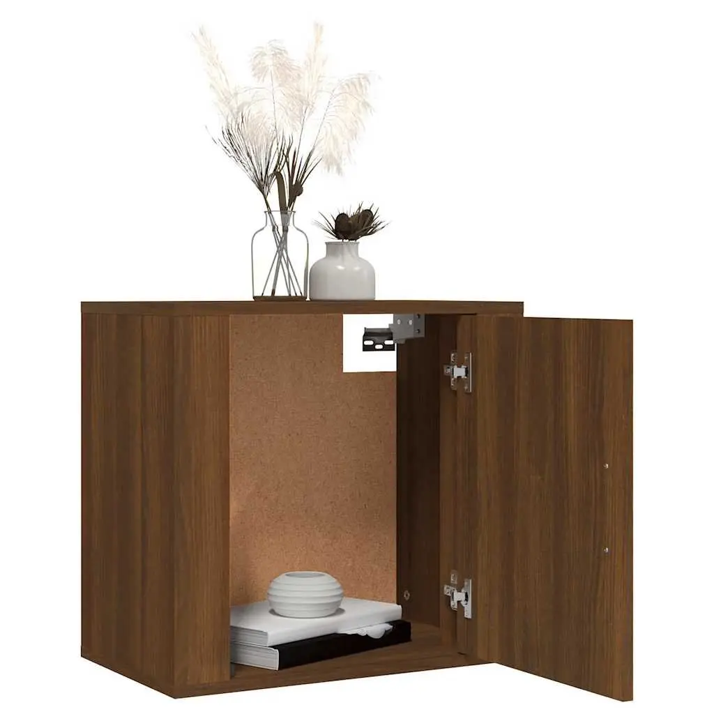 Wall-mounted Bedside Cabinets Brown Oak Floating Storage Organiser 50W x 30D x 47H cm Engineered Wood 2 Piece