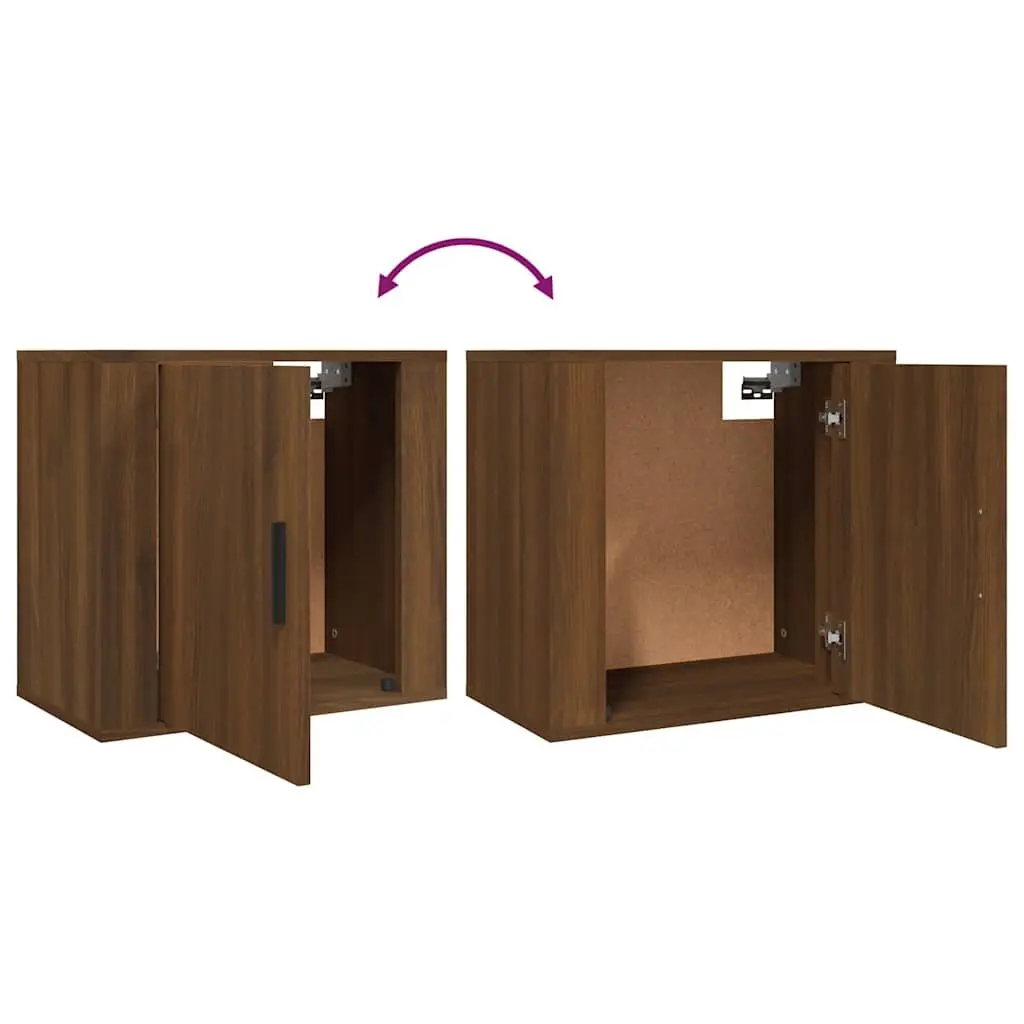 Wall-mounted Bedside Cabinets Brown Oak Floating Storage Organiser 50W x 30D x 47H cm Engineered Wood 2 Piece