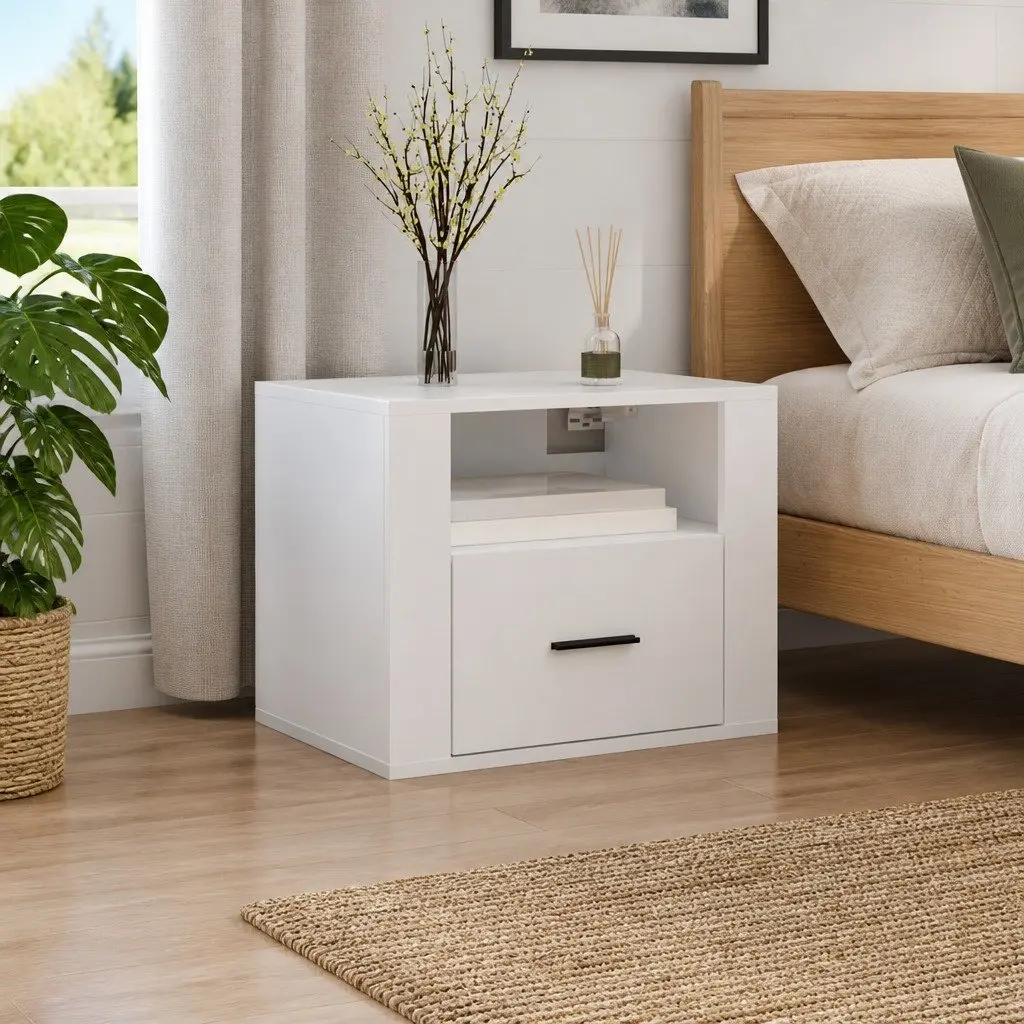 Wall-mounted Bedside Cabinet White Floating Bedside Table Engineered Wood 50 x 36 x 40 cm