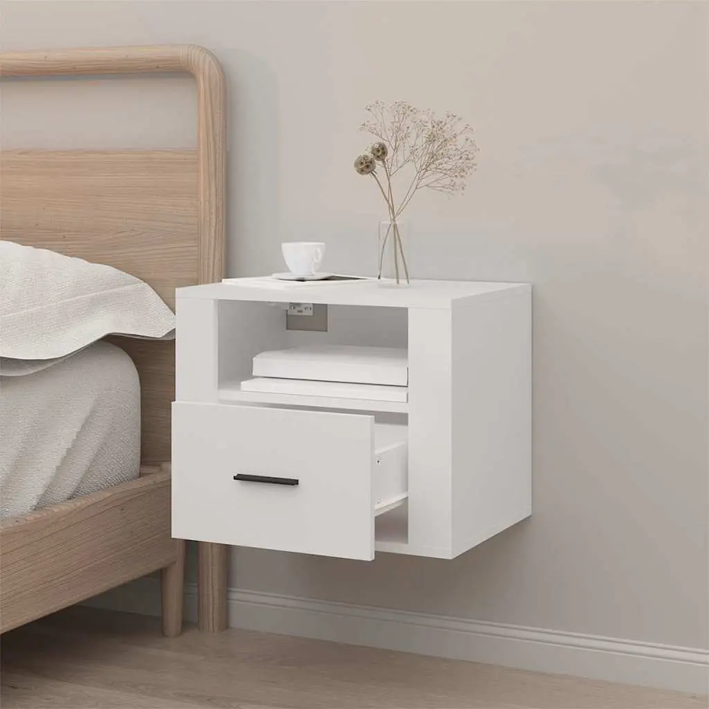 Wall-mounted Bedside Cabinet White Floating Bedside Table Engineered Wood 50 x 36 x 40 cm
