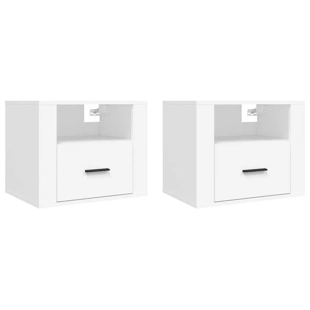 Wall-mounted Bedside Cabinets 2 pcs White Floating Storage Organiser 50x36x40cm