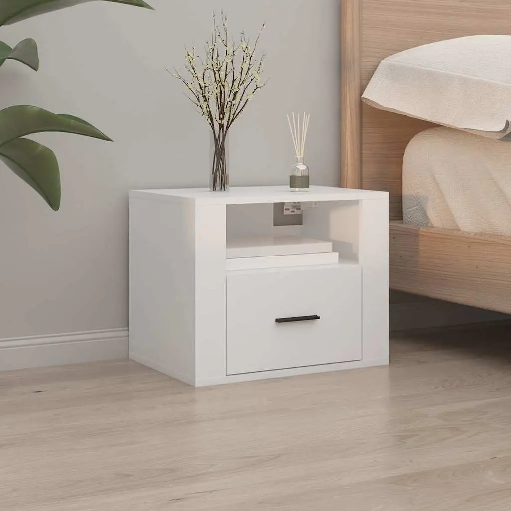 Wall-mounted Bedside Cabinets 2 pcs White Floating Storage Organiser 50x36x40cm