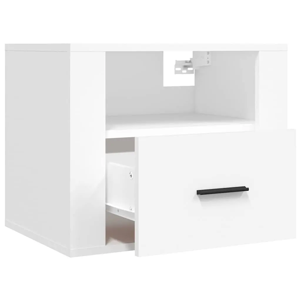 Wall-mounted Bedside Cabinets 2 pcs White Floating Storage Organiser 50x36x40cm