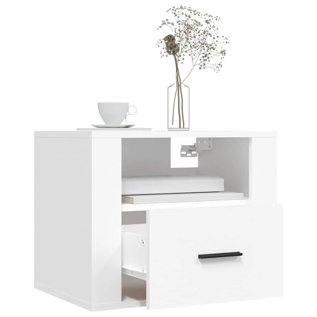 Wall-mounted Bedside Cabinets 2 pcs White Floating Storage Organiser 50x36x40cm