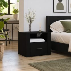 Floating Black Bedside Cabinet for Convenient Storage