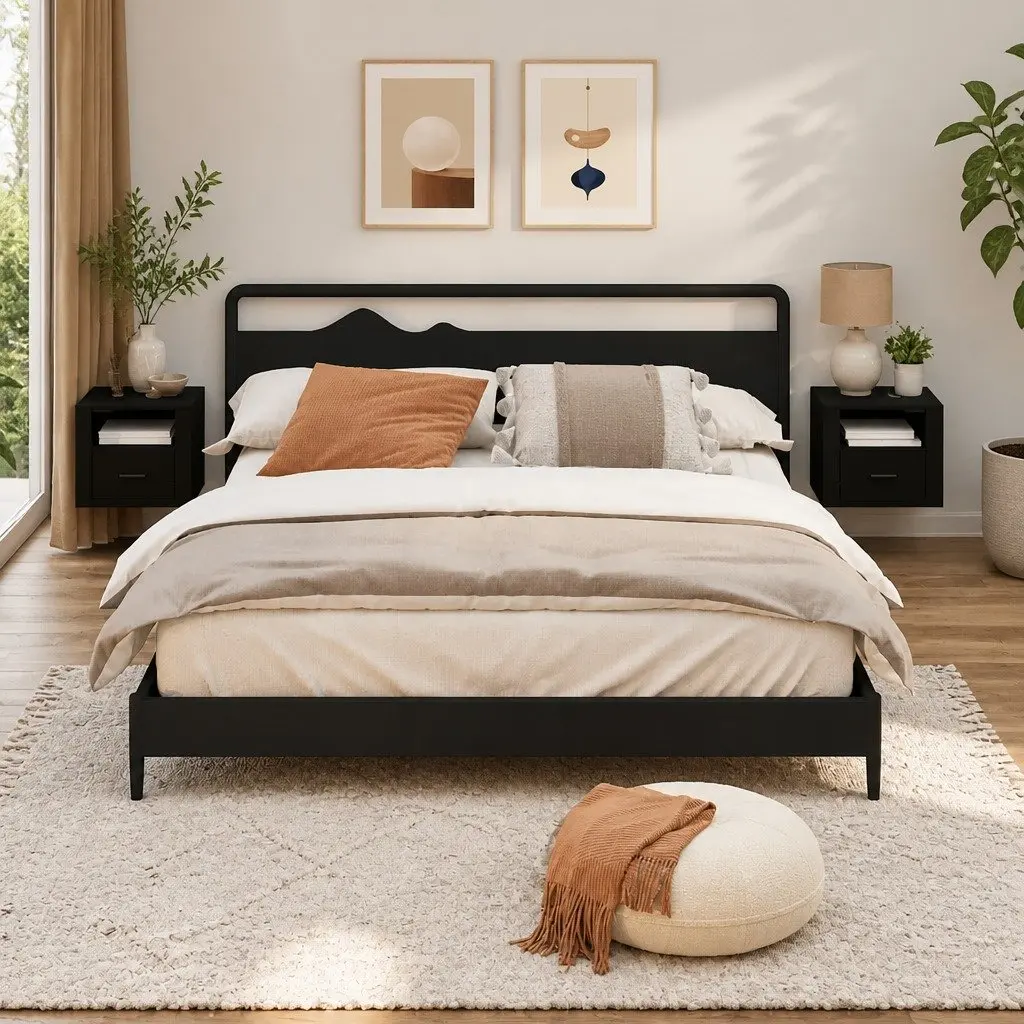 Wall-mounted Bedside Cabinets Black Floating 50x36x40 cm Engineered Wood 2 Piece