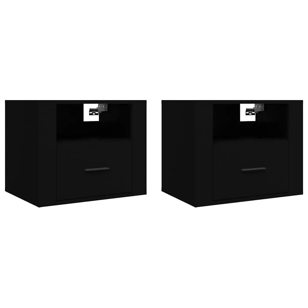 Wall-mounted Bedside Cabinets Black Floating 50x36x40 cm Engineered Wood 2 Piece