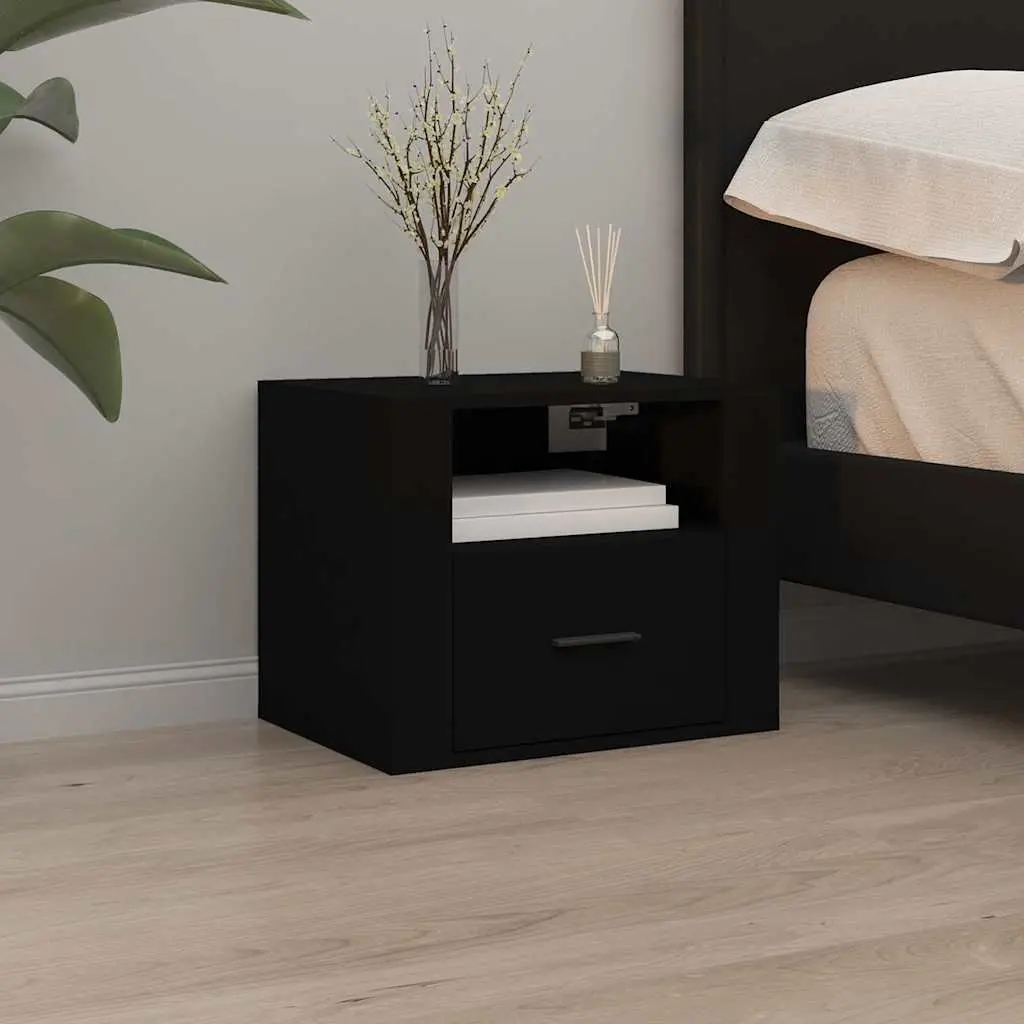 Wall-mounted Bedside Cabinets Black Floating 50x36x40 cm Engineered Wood 2 Piece