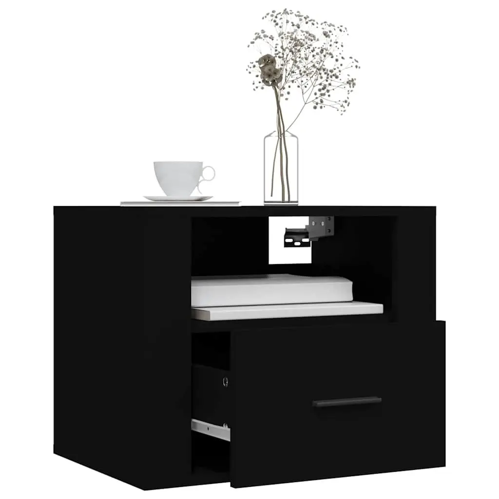 Wall-mounted Bedside Cabinets Black Floating 50x36x40 cm Engineered Wood 2 Piece
