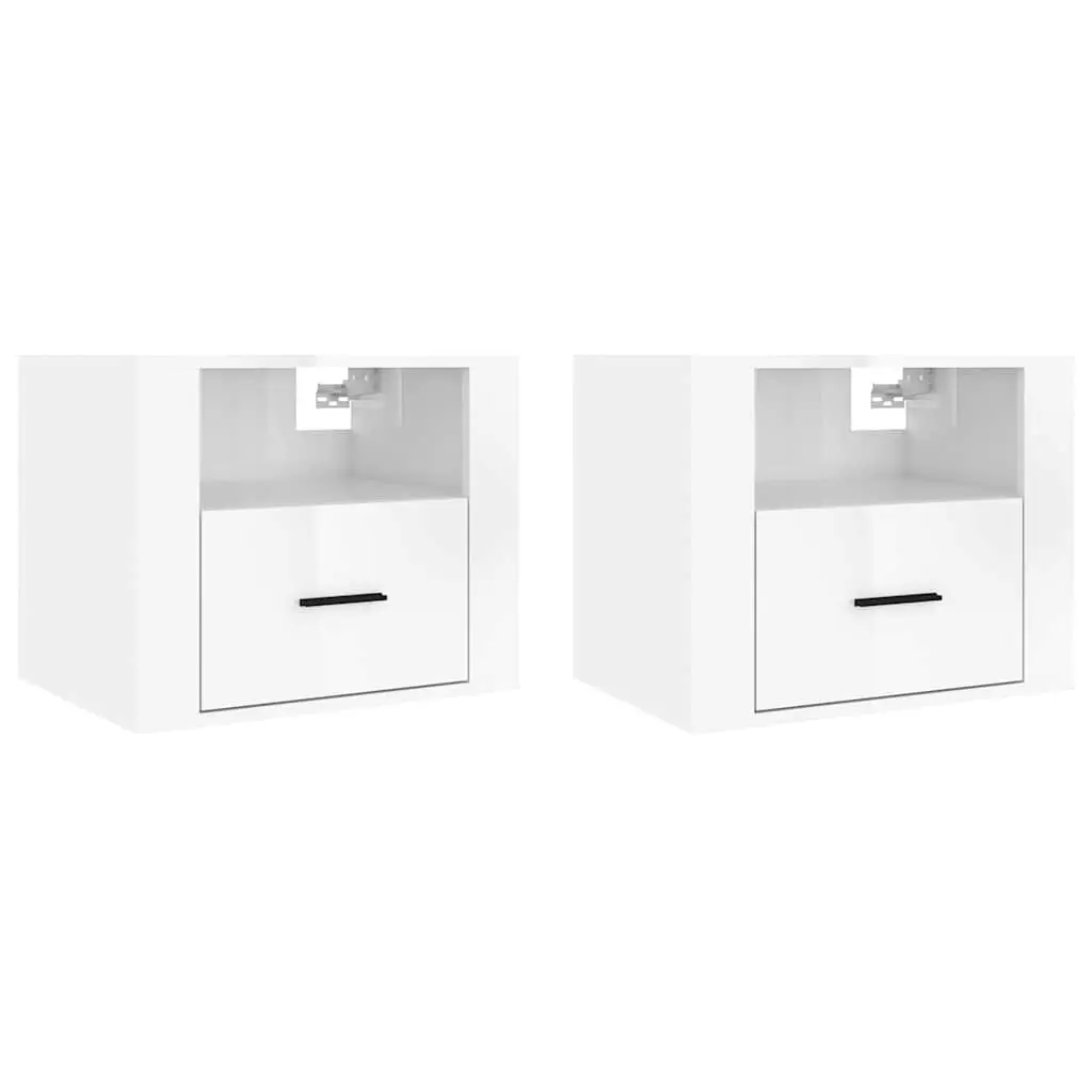 Wall-mounted Bedside Cabinets 2 pcs White Floating Storage Organiser 50x36x40cm