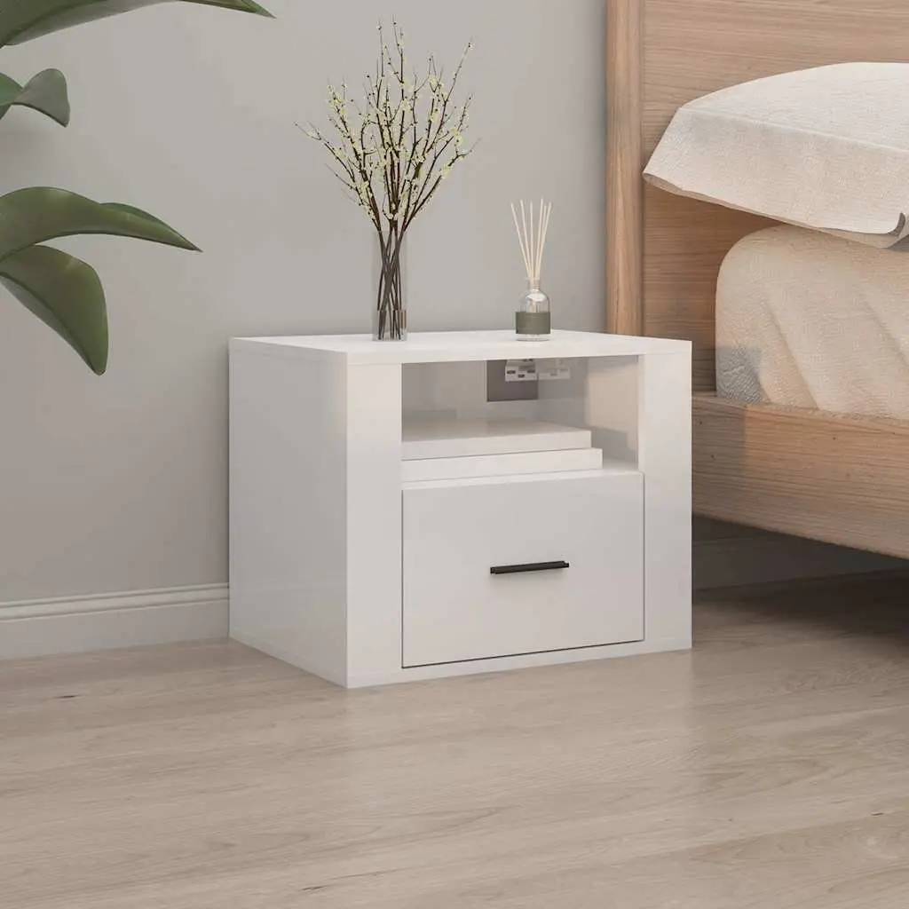 Wall-mounted Bedside Cabinets 2 pcs White Floating Storage Organiser 50x36x40cm
