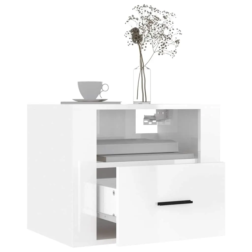 Wall-mounted Bedside Cabinets 2 pcs White Floating Storage Organiser 50x36x40cm