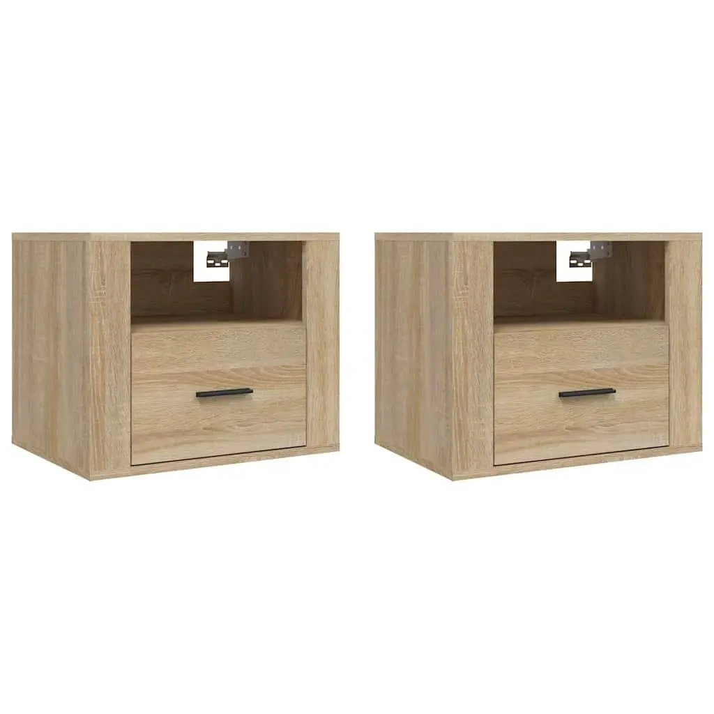 Sonoma Oak Floating Bedside Cabinets 2 pcs