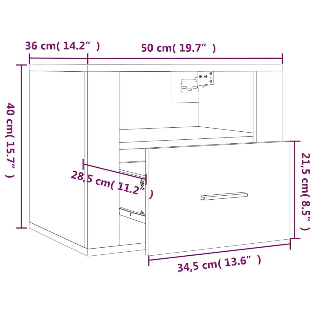 Sonoma Oak Floating Bedside Cabinets 2 pcs