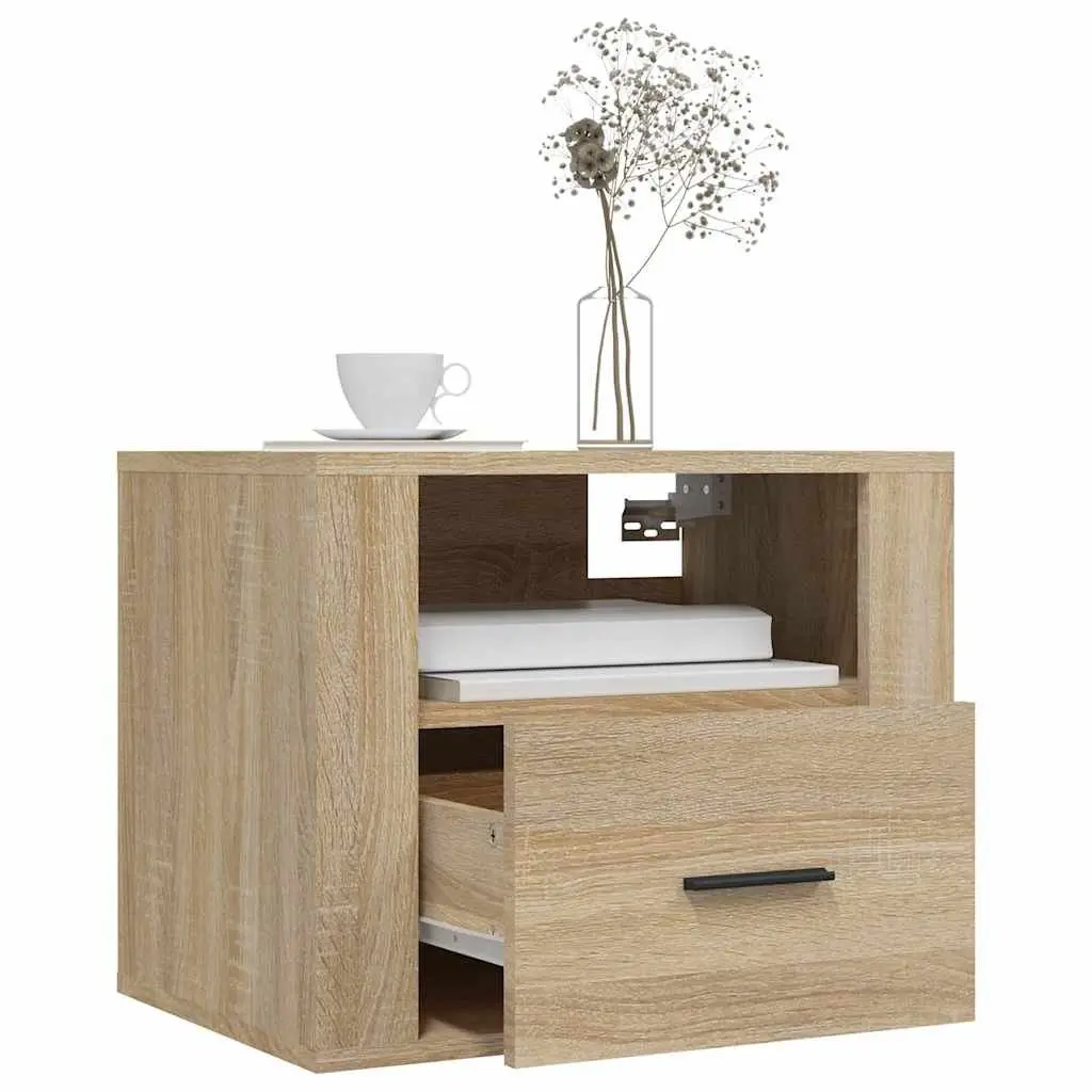 Sonoma Oak Floating Bedside Cabinets 2 pcs