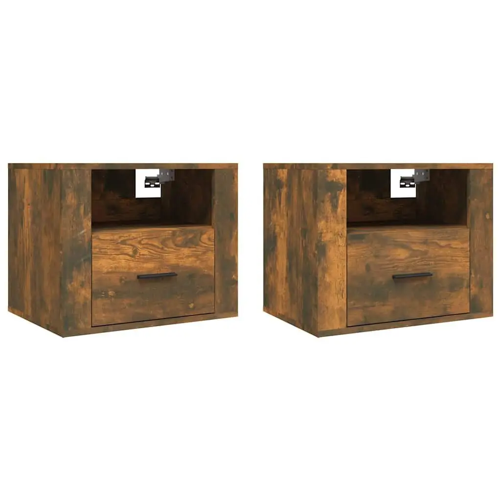 Brown Floating Bedside Cabinets 2 pcs for Storage