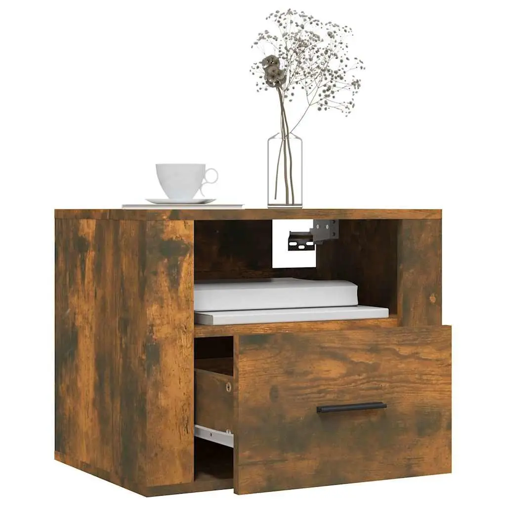 Brown Floating Bedside Cabinets 2 pcs for Storage