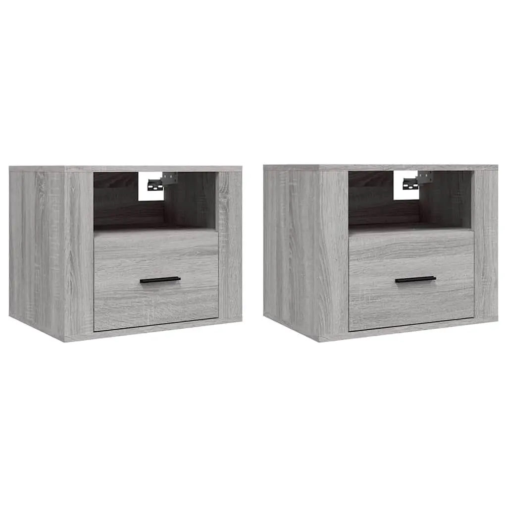 Wall-mounted Bedside Cabinets Grey Sonoma Floating Storage Organiser 50 x 36 x 40 cm Engineered Wood 2 Piece