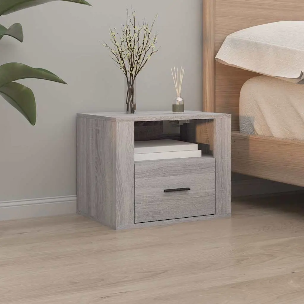 Wall-mounted Bedside Cabinets Grey Sonoma Floating Storage Organiser 50 x 36 x 40 cm Engineered Wood 2 Piece