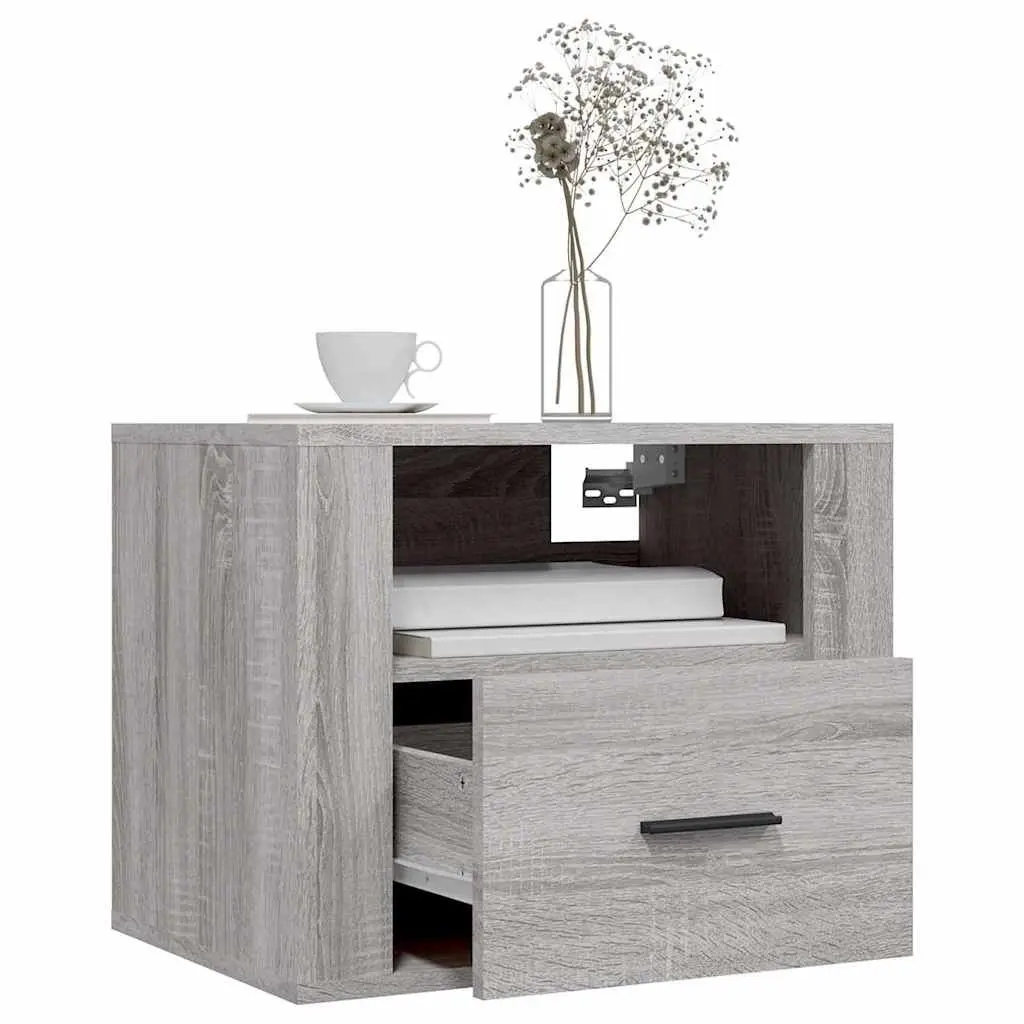 Wall-mounted Bedside Cabinets Grey Sonoma Floating Storage Organiser 50 x 36 x 40 cm Engineered Wood 2 Piece