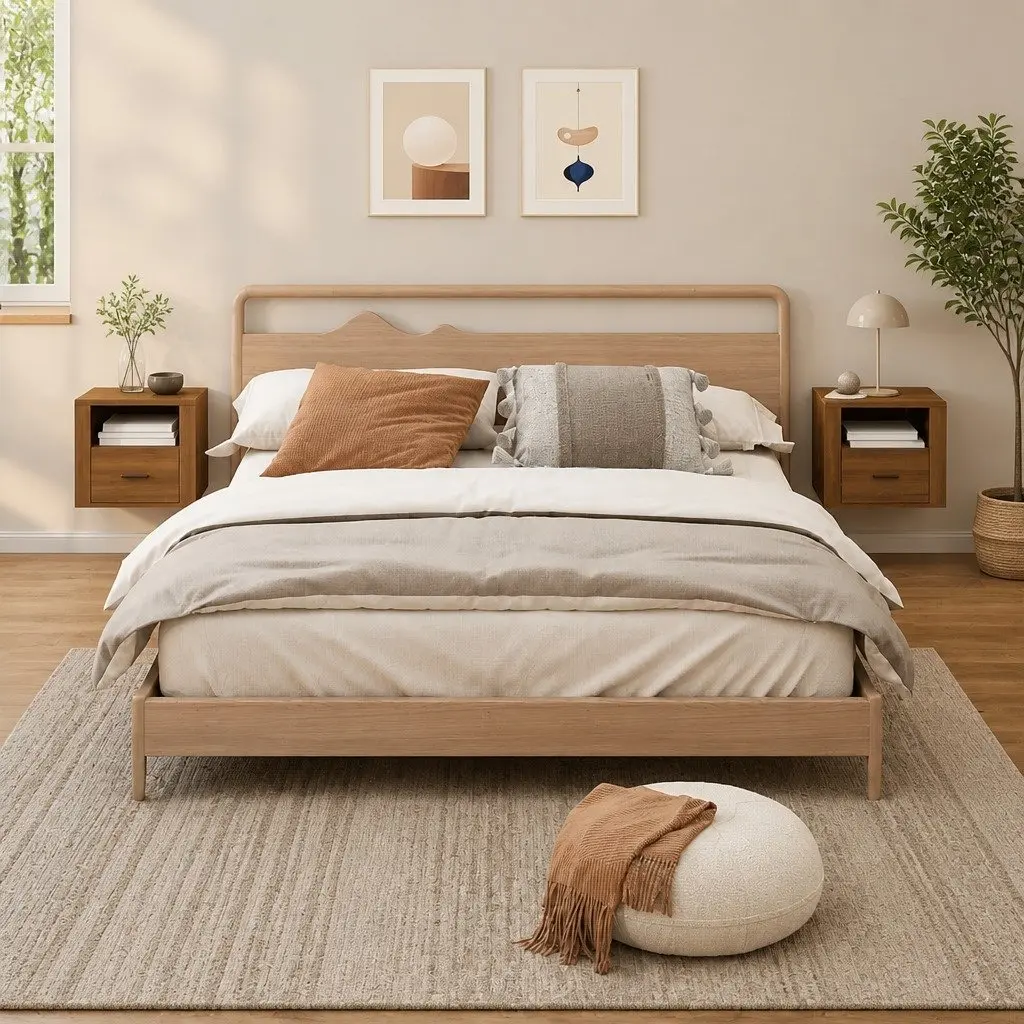 Brown Floating Bedside Cabinets 2 pcs for Bedroom
