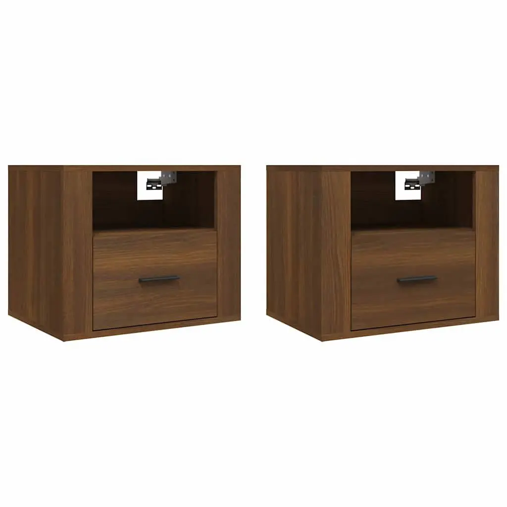 Brown Floating Bedside Cabinets 2 pcs for Bedroom