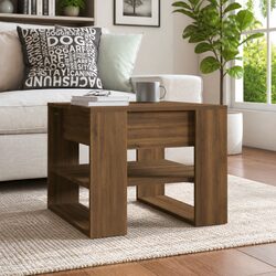 Brown Engineered Wood Coffee Table with Storage Shelf