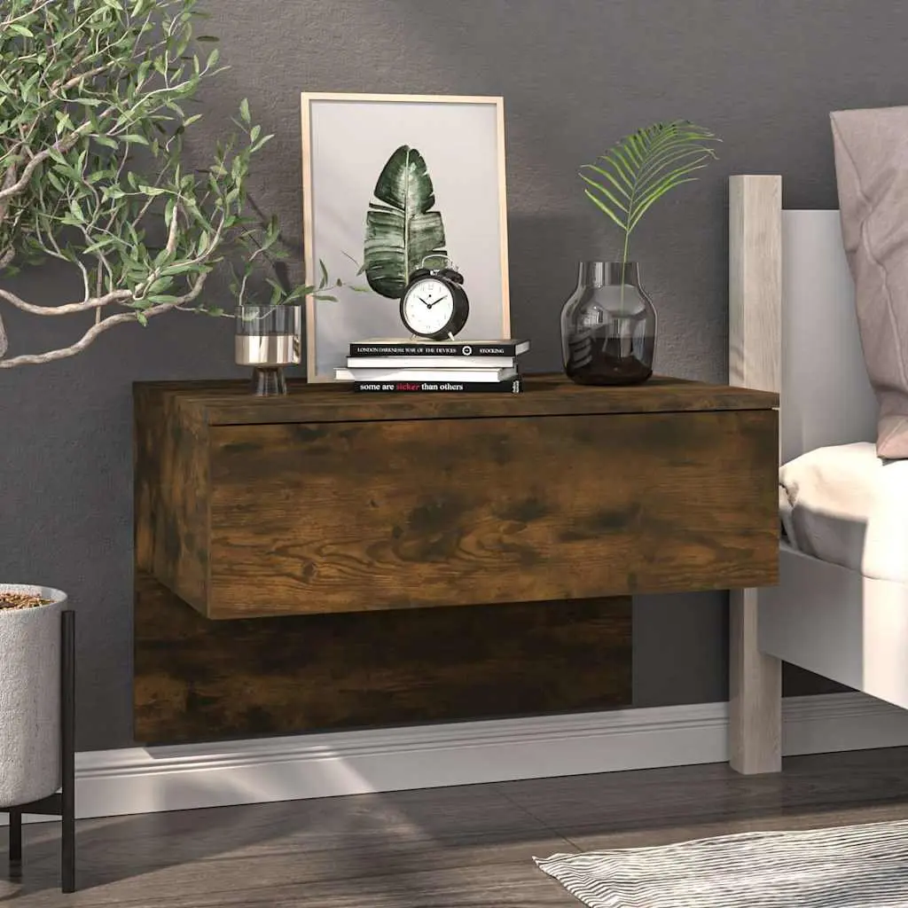 Wall-mounted Bedside Cabinets Floating Storage Shelves Brown Engineered Wood