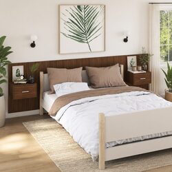 Brown Oak Floating Bedside Cabinets 2 pcs