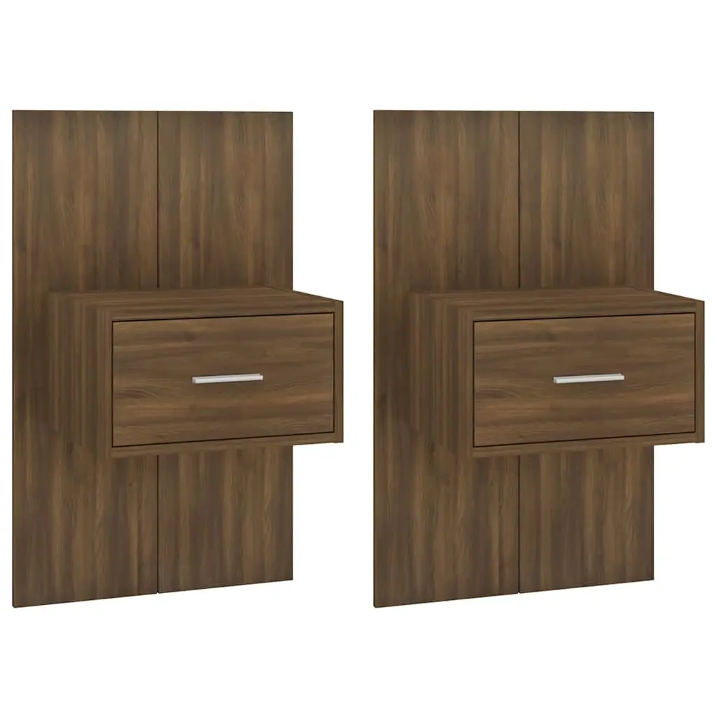Brown Oak Floating Bedside Cabinets 2 pcs