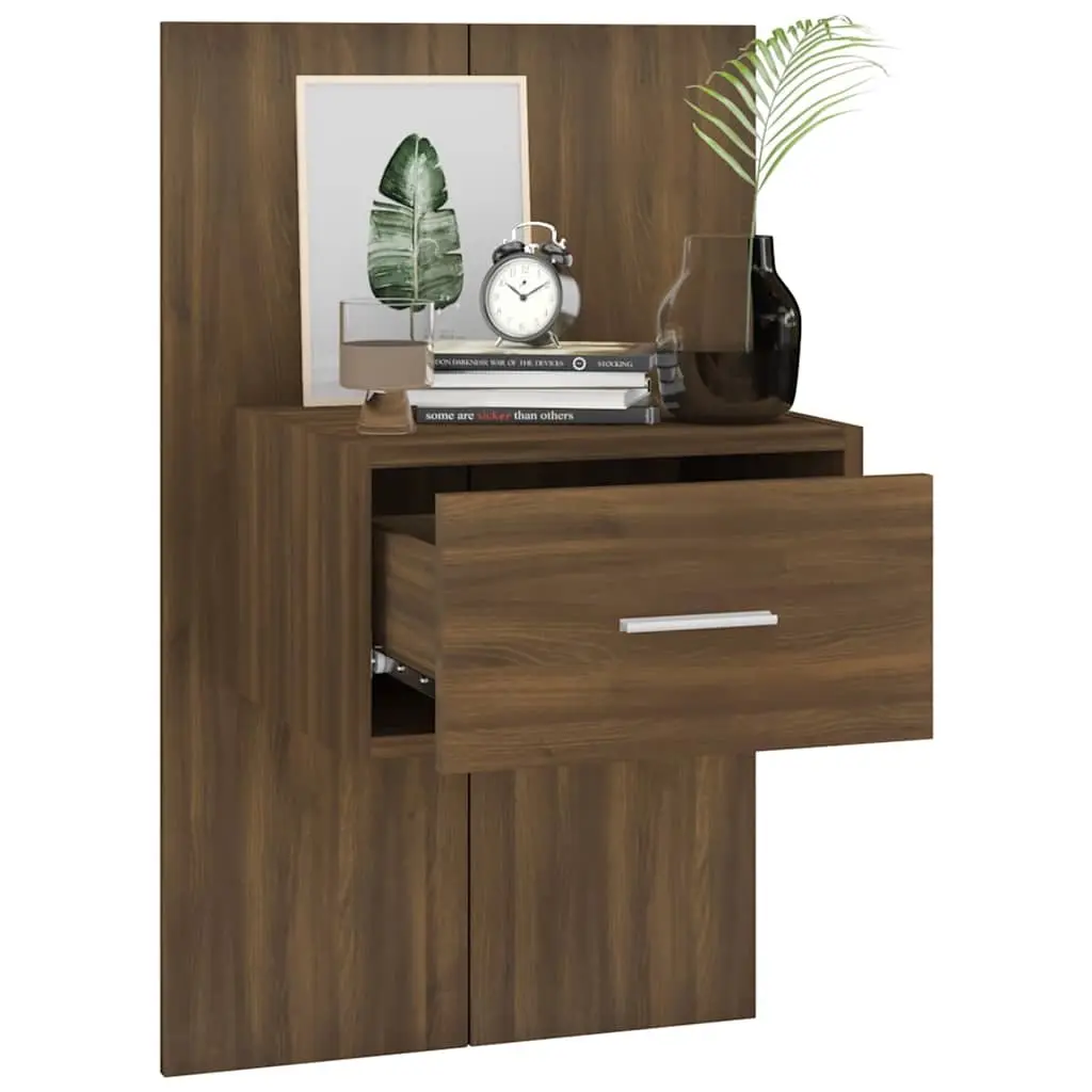Brown Oak Floating Bedside Cabinets 2 pcs
