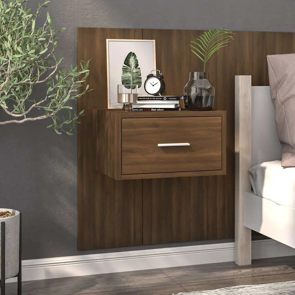 Brown Oak Floating Bedside Cabinets 2 pcs
