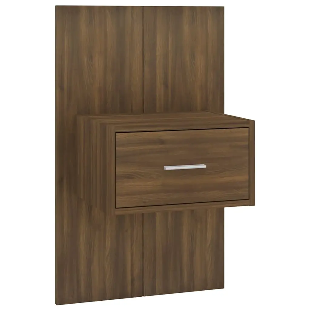 Brown Oak Floating Bedside Cabinets 2 pcs