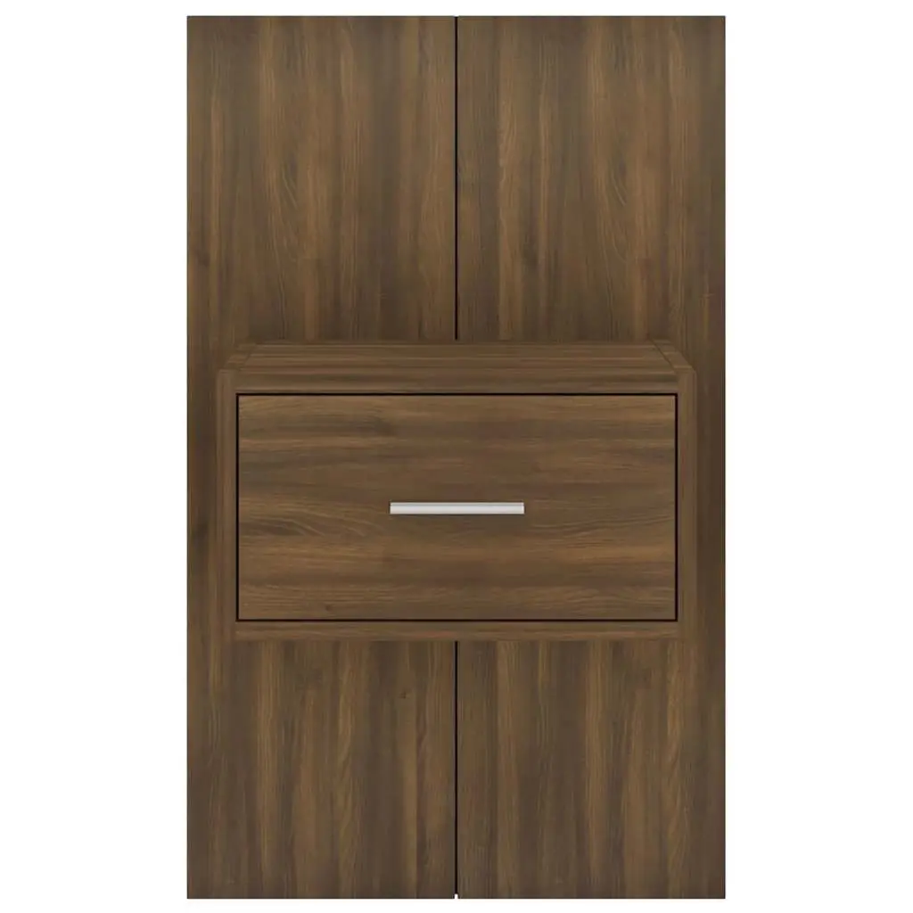 Brown Oak Floating Bedside Cabinets 2 pcs
