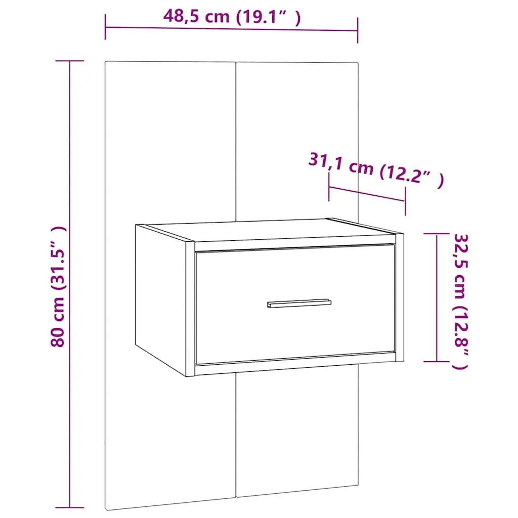 Brown Oak Floating Bedside Cabinets 2 pcs