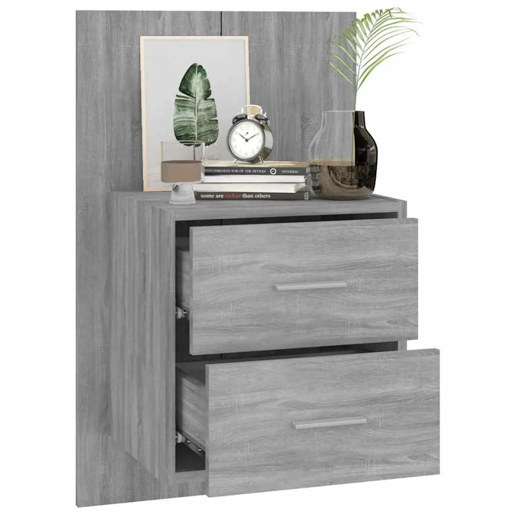 Wall-mounted Bedside Cabinet Grey Sonoma Floating Storage Unit Engineered Wood