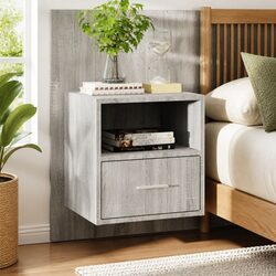 Grey Wall-Mounted Bedside Cabinet for Stylish Storage